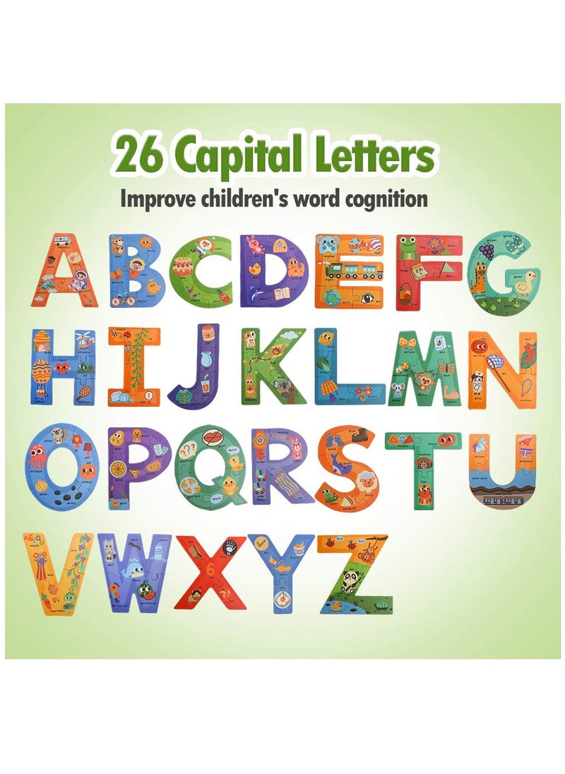 Excefore Wooden Jumbo Alphabet, ABC Letter Toddler Puzzles Color Shape Animals Recognition Montessori STEM Jigsaw Preschool Learning Educational Toy for Kids 3 4 5 Years Old Boys Girls Gift  - Image 5