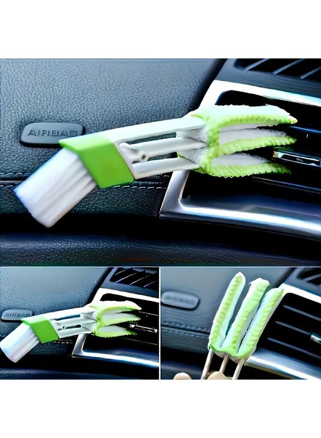2 In 1 Green Car Vent And Interior Detail Cleaning Brush Multifunctional Non Electric Dust Tool For AC Power Outlets Car Interiors And Vehicle Accessories Durable Plastic Design With Ergonomic Handle Car Cleaning Accessory Versatile Cleaning Tool - Image 5
