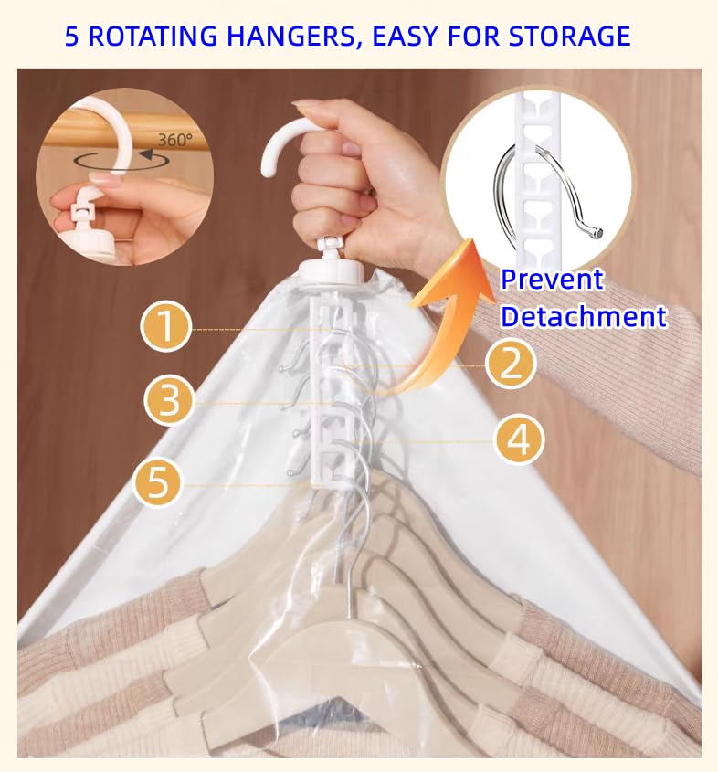 SunHorde Hanging Vacuum Storage Bags 6 Pack Space Saver Vacuum Seal Bags, Jumbo and Large, for Seasonal Clothes, Dress, Coat, Closet Organizer with Heavy Duty Hanging Hooks, Reusable & Easy to Use - Image 4