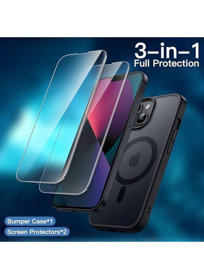 جي تيك جراب مغناطيسي 3 في 1 لهاتف Iphone 13 Mini مقاس 5.4 بوصة مع قطعتين من واقيات الشاشة الزجاجية المقواة المتوافقة مع غطاء الهاتف الشفاف غير اللامع المقاوم للصدمات من Magsafe باللون الأسود - Image 3