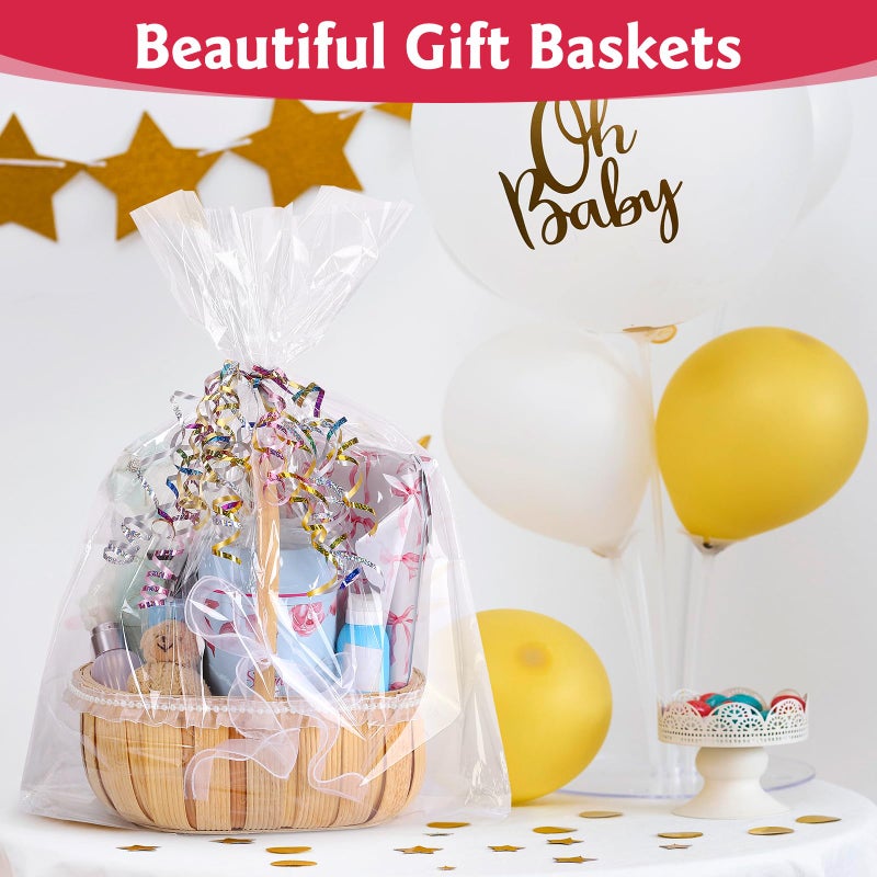 woric 12 Pcs Large Cellophane Bags for Gift Baskets 24x30 Inch Clear Gift Bags Cellophane Wrap for Easter Gifts Stuffers Candy Stuffed Animal Presents Birthday Baby Bridal Shower - Image 5