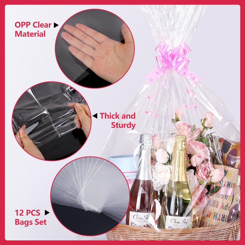 woric 12 Pcs Large Cellophane Bags for Gift Baskets 24x30 Inch Clear Gift Bags Cellophane Wrap for Easter Gifts Stuffers Candy Stuffed Animal Presents Birthday Baby Bridal Shower - Image 3