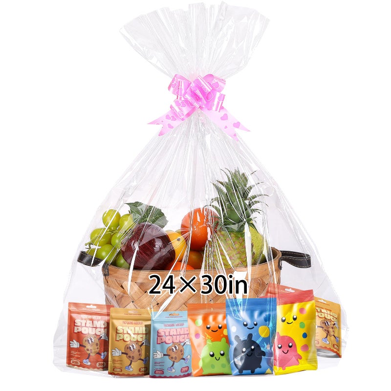 woric 12 Pcs Large Cellophane Bags for Gift Baskets 24x30 Inch Clear Gift Bags Cellophane Wrap for Easter Gifts Stuffers Candy Stuffed Animal Presents Birthday Baby Bridal Shower - Image 1