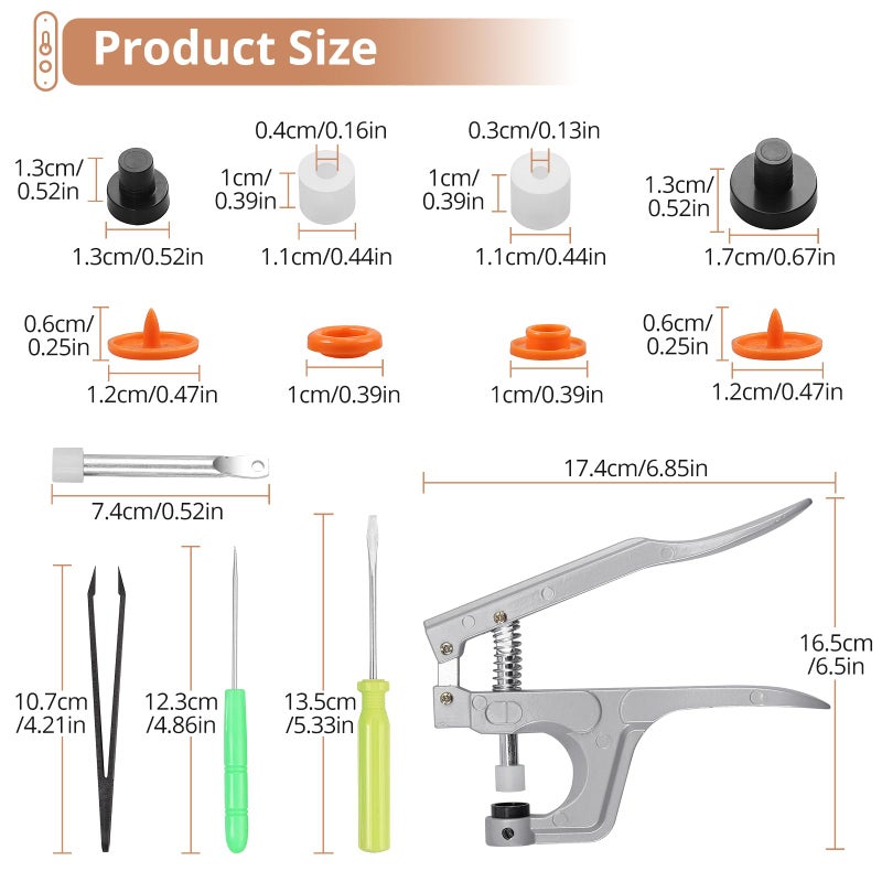 Kamtop Snaps and Snap Pliers Set, 408 Sets T5 Plastic Snap Buttons 24 Colors, Snap Fasteners Snap Press Pliers Snaps Starter Kit Snap Setter Tool for Clothes Sewing Bibs Rain Coat DIY Crafting - Image 2