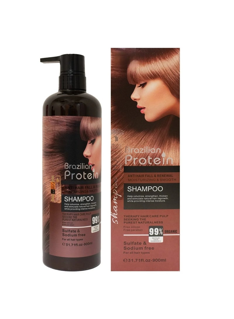 Brazilian Protein Anti Hair Fall Shampoo 900ml | Sulfate & Sodium Free, Deep Moisturizing & Repair Treatment for Damaged, Dry, Frizzy Hair | 99% Hair Renewal Formula - Image 1