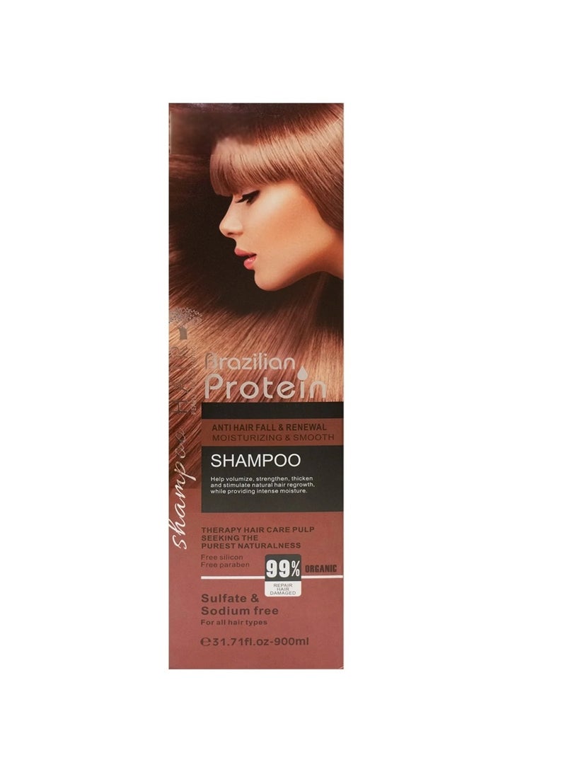 Brazilian Protein Anti Hair Fall Shampoo 900ml | Sulfate & Sodium Free, Deep Moisturizing & Repair Treatment for Damaged, Dry, Frizzy Hair | 99% Hair Renewal Formula - Image 2