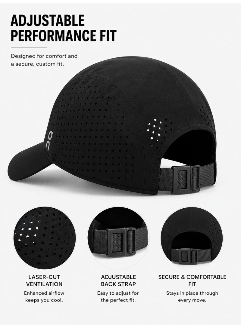 On Running Lightweight Running Cap – Ultra-Light Breathable Sports Hat with Adjustable Strap, Moisture-Wicking Sweatband & Ventilated Panels – Unisex Black - Image 5