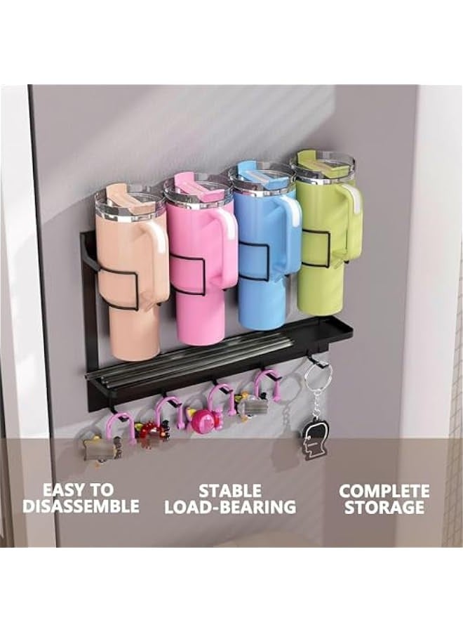 Magnetic Cup Storage Rack for Stanley 40 Oz，2-in-1 Magnetic Cup Holder for Fridge With 4 Hooks and 3 Mug Holders，Space Saving Water Bottle Organizer Shelf (White, 3 Cups) - Image 2