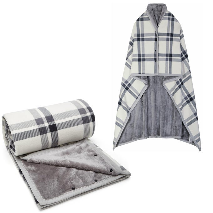 FLEECE WEARABLE BLANKET OVERSIZED COMFY LIGHTWEIGHT LAP BLANKET PONCHO THROW WITH BUTTONS 63X 55WHITE