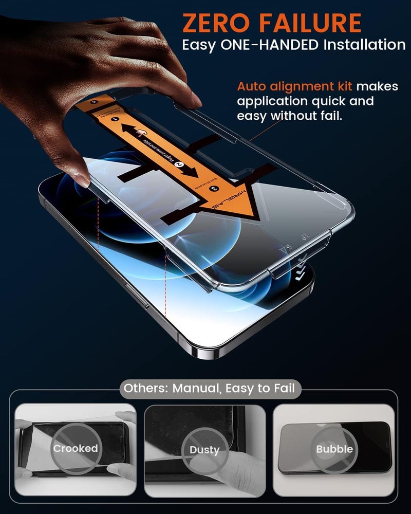 MRGLAS 2+2 Packs Screen Protector for iPhone 12 Pro Max with Camera Lens Protector [9H+ Military-Grade Aerospace Glass][Auto-Alignment Kits] Shatterproof Tempered Glass Film for 12 Pro Max 6.7" Zero-Bubble - Image 2