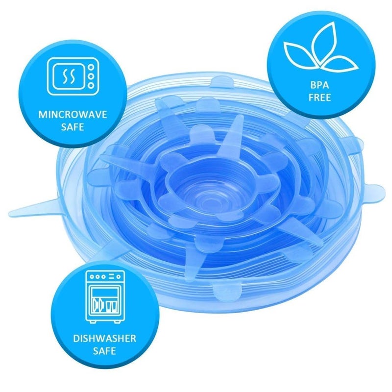 Samtrish Silicone Stretch Lids Flexible Covers for Utensils, Bowls,Plates Jars, Cans, Mugs, Dishwasher, Freezer Safe, Food Safety Reusable Lids 6 pcs Multi Size (Multicolor) - Image 4