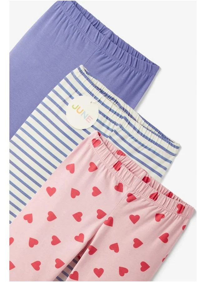 JUNE June Girls 3-Pack Tight Pink - Purple - Ecru