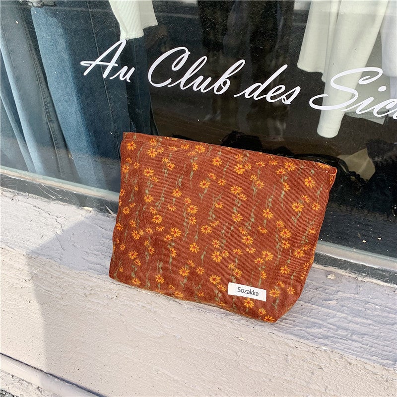 Velvet Floral Womens Clutch Bag brown wild chrysanthemum