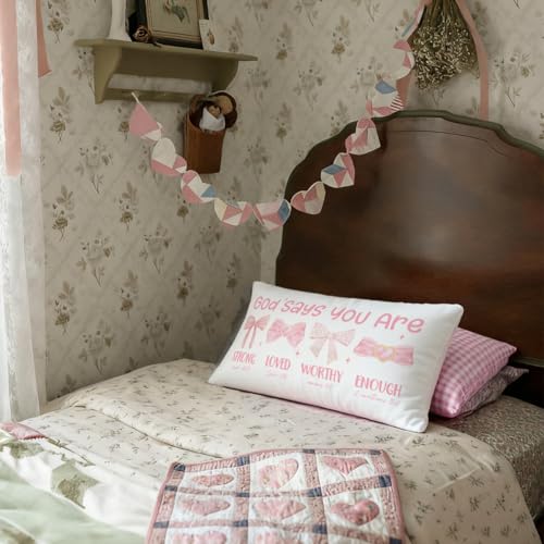 Wheatwin Pink Bow Coquette Christian Throw Pillow Cover 12x20, Gifts for Mom Women Girls Tween, Mothers Day Bow Decor for Girls Room Dorm, Bible Verse Pink Bows Inspirational Affirmations Gifts - Image 4