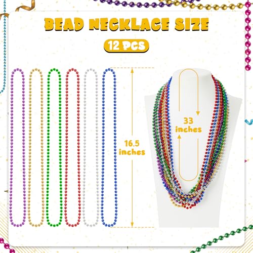 Huskein 12 PCS Mardi Gras Beads Necklaces 33 6 Kinds Color Beaded Stuff Set Festival Parade Favors Colorful Assorted Carnival Costume Accessories for Christmas Parade Party Favors Decorations - Image 5