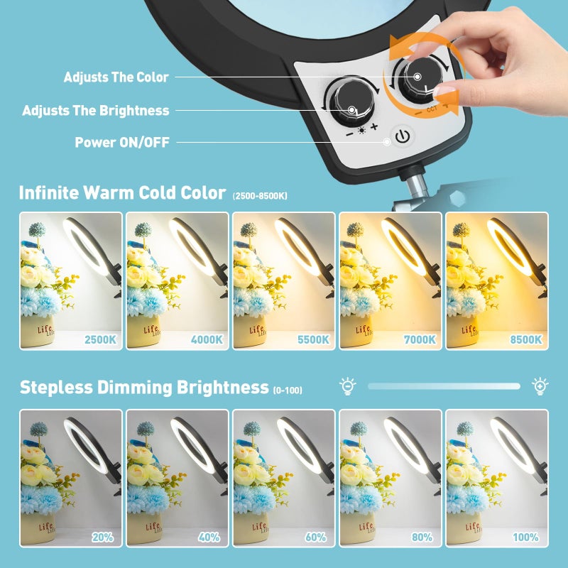 KUVRS 10X Magnifying Glass with Light and Stand, Helping Hands Soldering Station, Non-Slip Repair Mat Magnifying Lamp, Any Color Stepless Dimming LED Lighted Magnifier for Jewelry Craft Model - Image 3