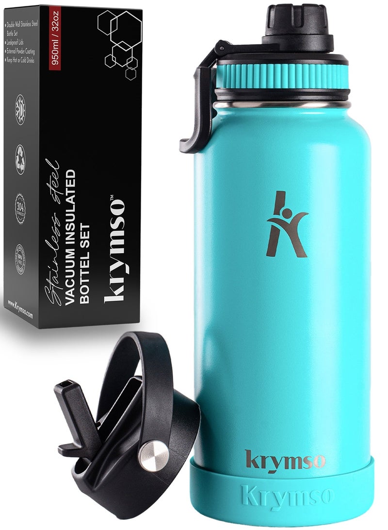 KRYMSO 950ml Stainless Steel Water Bottle, Sports Bottle with Straw, Double Wall Insulated Water Bottle, Thermos Flask, Water Bottle for kids, Gym - Image 1