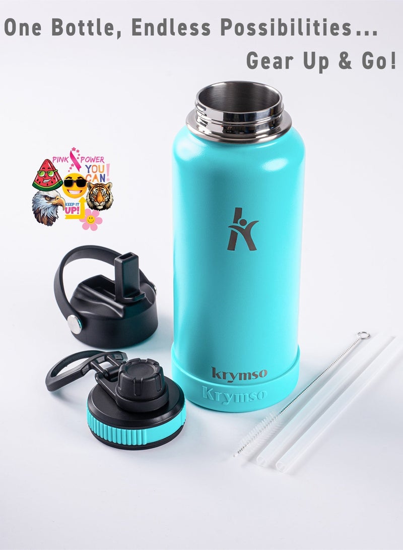 KRYMSO 950ml Stainless Steel Water Bottle, Sports Bottle with Straw, Double Wall Insulated Water Bottle, Thermos Flask, Water Bottle for kids, Gym - Image 3