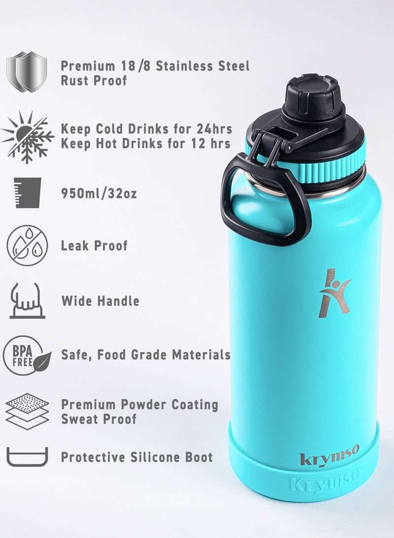 KRYMSO 950ml Stainless Steel Water Bottle, Sports Bottle with Straw, Double Wall Insulated Water Bottle, Thermos Flask, Water Bottle for kids, Gym - Image 2