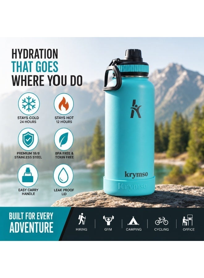 KRYMSO 950ml Stainless Steel Water Bottle, Sports Bottle with Straw, Double Wall Insulated Water Bottle, Thermos Flask, Water Bottle for kids, Gym - Image 2