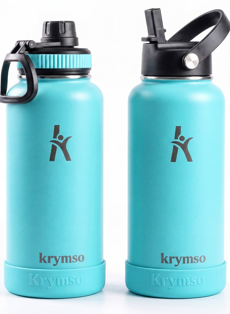 KRYMSO 950ml Stainless Steel Water Bottle, Sports Bottle with Straw, Double Wall Insulated Water Bottle, Thermos Flask, Water Bottle for kids, Gym - Image 1