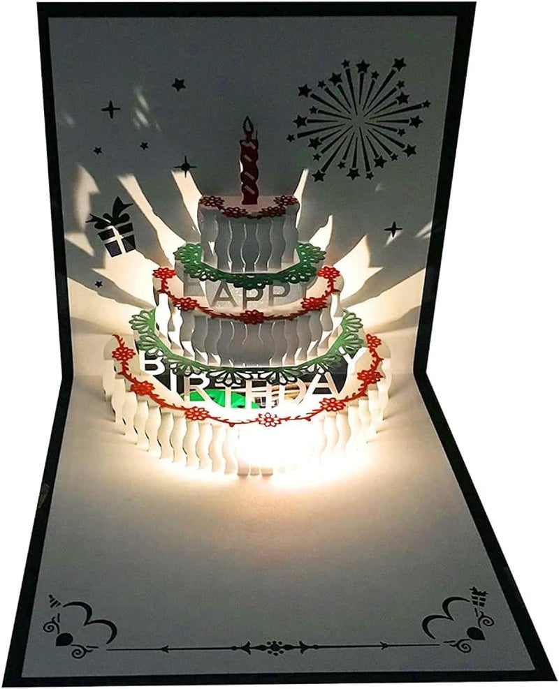 بطاقات عيد ميلاد ثلاثية الأبعاد منبثقة، بطاقة عيد ميلاد سعيدة مع موسيقى وكعكة عيد ميلاد بإضاءة LED دافئة، هدية بطاقة عيد ميلاد مع ظرف، بطاقات تهنئة هدايا مخصصة للنساء والأم والزوجة والأخت والصبي والفتاة - Image 2
