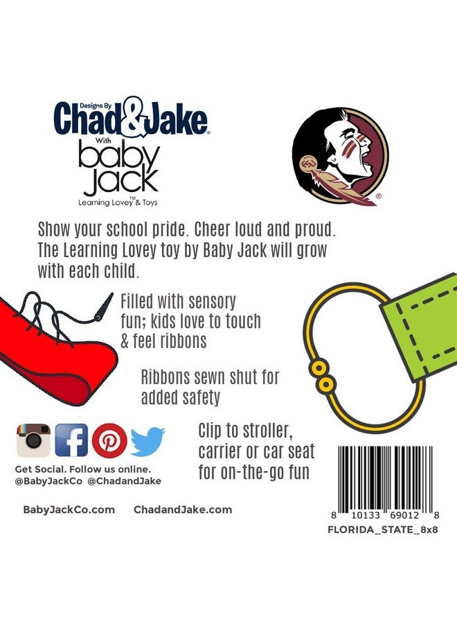 The Learning Lovey Florida State University Baby Tag Toy College Baby Sensory Crinkle Toys Soft & Safe Ideal Baby Stroller Toy Bpa Free Wstroller Clip (8" X 8" Tag Toy) - Image 3