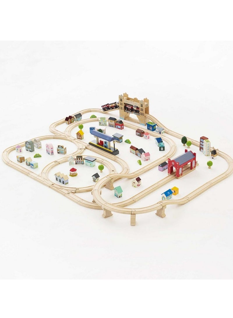 Le Toy Van London Train Set - 120-Piece Wooden Train Set, Pretend Play Toy for Kids, Interactive Train Station, London-Themed Train Accessories, Gift for Children - Image 2