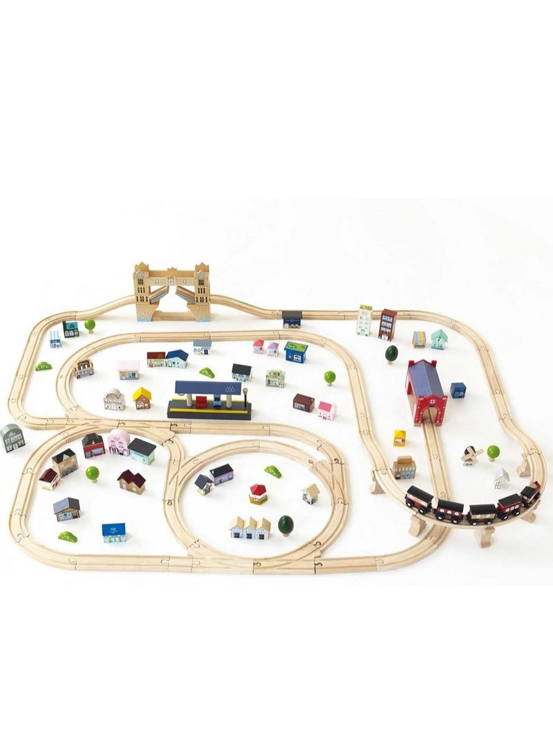 Le Toy Van London Train Set - 120-Piece Wooden Train Set, Pretend Play Toy for Kids, Interactive Train Station, London-Themed Train Accessories, Gift for Children - Image 3