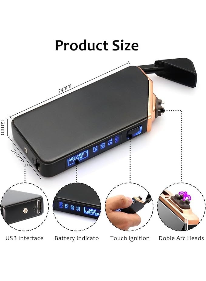 ولاعة كهربائية، قابلة لإعادة الشحن عبر منفذ USB، ولاعة قوسية مقاومة للرياح، سوداء، بتصميم عصري - Image 2