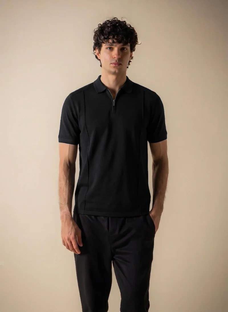 SHAPES DETAILED POLO SHIRT WITH ZIP