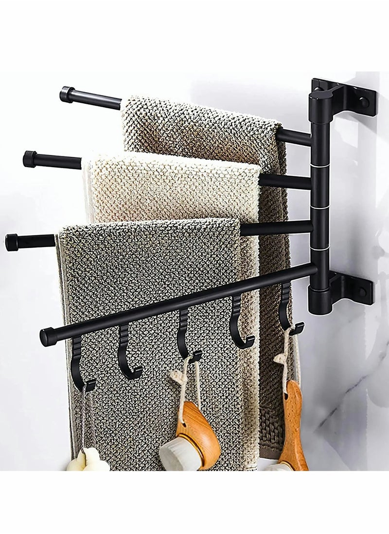Generic - 4-Arm Swivel Towel Rack, Foldable Wall-Mounted Holder with 5 Hooks, Rustproof Aluminum, 180° Rotation for Bathroom and Kitchen, Stylish Black Design - Image 1