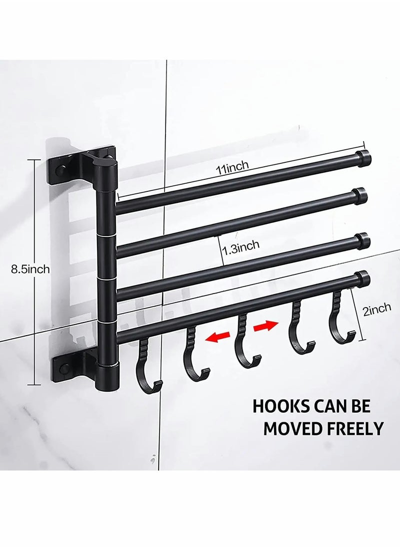 Generic - 4-Arm Swivel Towel Rack, Foldable Wall-Mounted Holder with 5 Hooks, Rustproof Aluminum, 180° Rotation for Bathroom and Kitchen, Stylish Black Design - Image 1