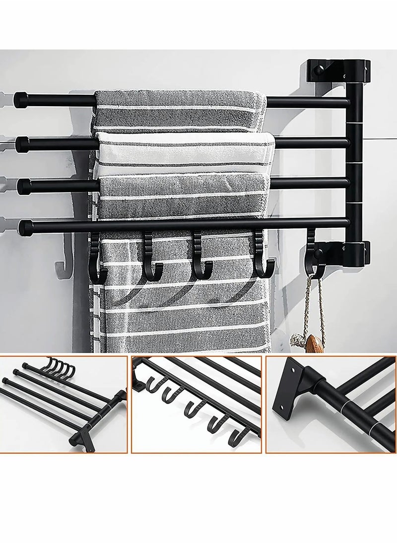 Generic - 4-Arm Swivel Towel Rack, Foldable Wall-Mounted Holder with 5 Hooks, Rustproof Aluminum, 180° Rotation for Bathroom and Kitchen, Stylish Black Design - Image 1