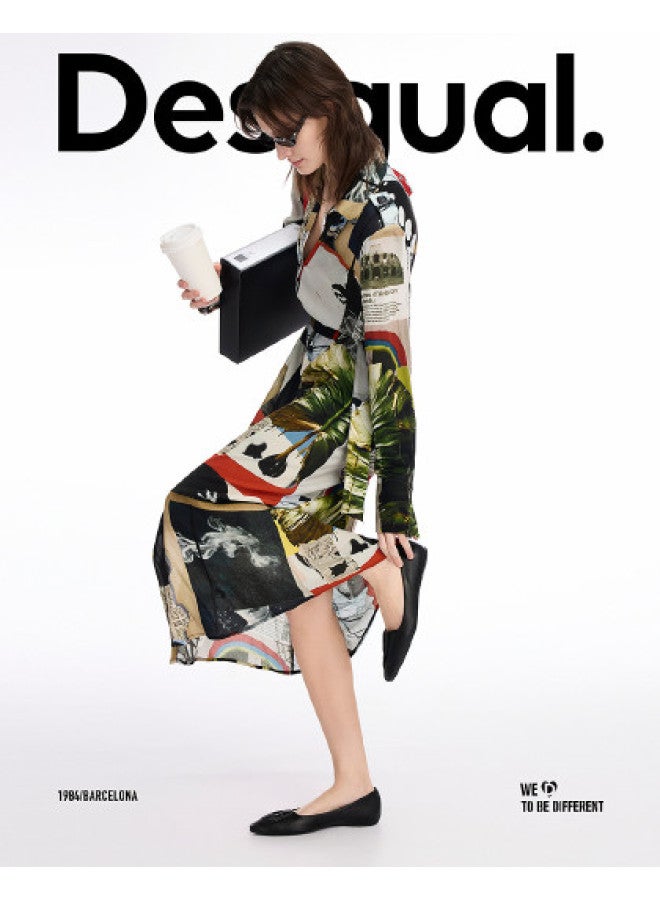 DESIGUAL spring-summer 25 Printed Belted Lapel Dress - Image 1