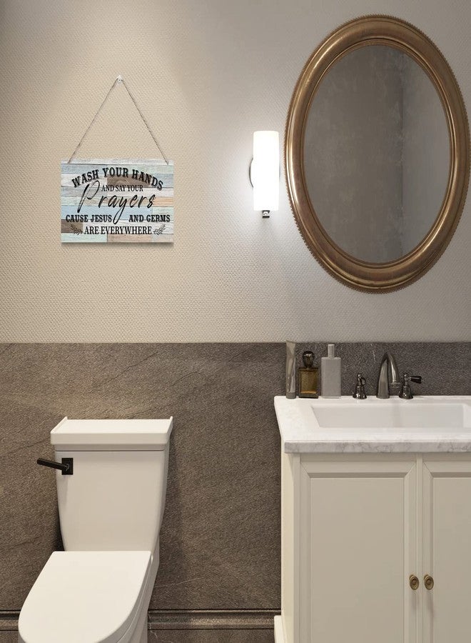 Razpah Wash Your Hands And Say Your Prayers Sign, Printed Wood Plaque Sign Wall Hanging, Wash Your Hands Sign Bathroom Decor, Jesus And Germs Sign, Funny Bathroom Decor Wall Art Sign 12" x 6" - Image 4