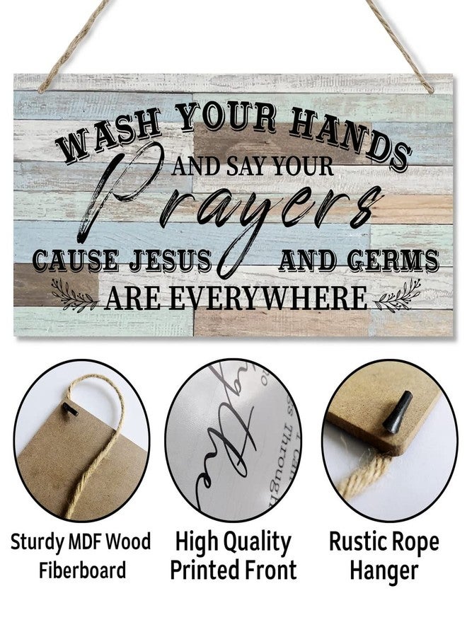 Razpah Wash Your Hands And Say Your Prayers Sign, Printed Wood Plaque Sign Wall Hanging, Wash Your Hands Sign Bathroom Decor, Jesus And Germs Sign, Funny Bathroom Decor Wall Art Sign 12" x 6" - Image 5