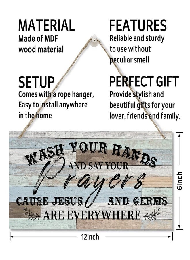 Razpah Wash Your Hands And Say Your Prayers Sign, Printed Wood Plaque Sign Wall Hanging, Wash Your Hands Sign Bathroom Decor, Jesus And Germs Sign, Funny Bathroom Decor Wall Art Sign 12" x 6" - Image 3