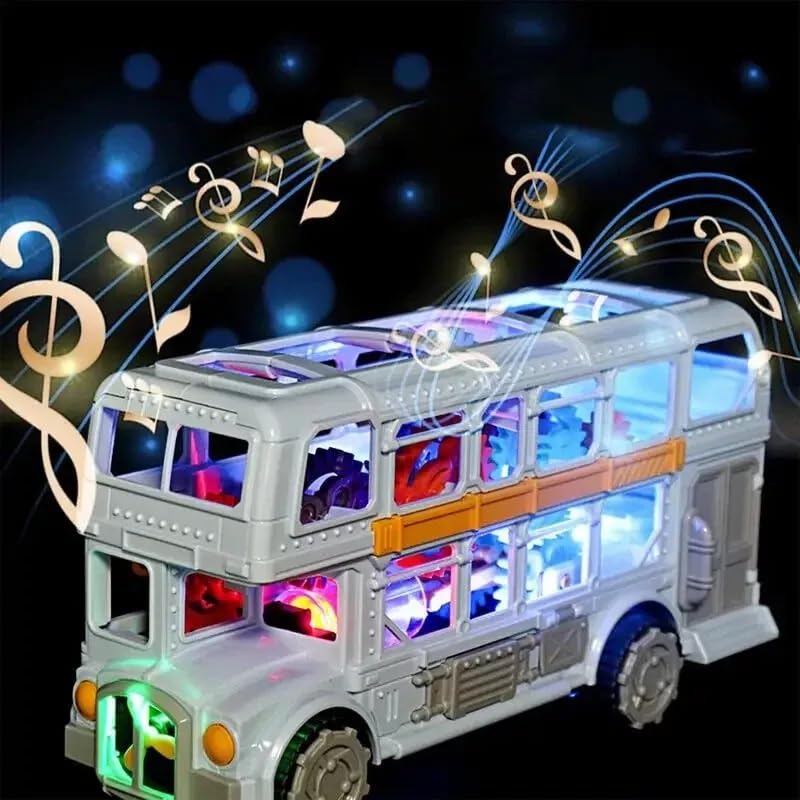 Toyshine لعبة حافلة قديمة بطارية تعمل بطابقين مع نظام محاكاة التروس | دوران 360° | أضواء وموسيقى تفاعلية ممتعة للأطفال الأولاد والبنات 3+، متعددة الألوان - Image 2