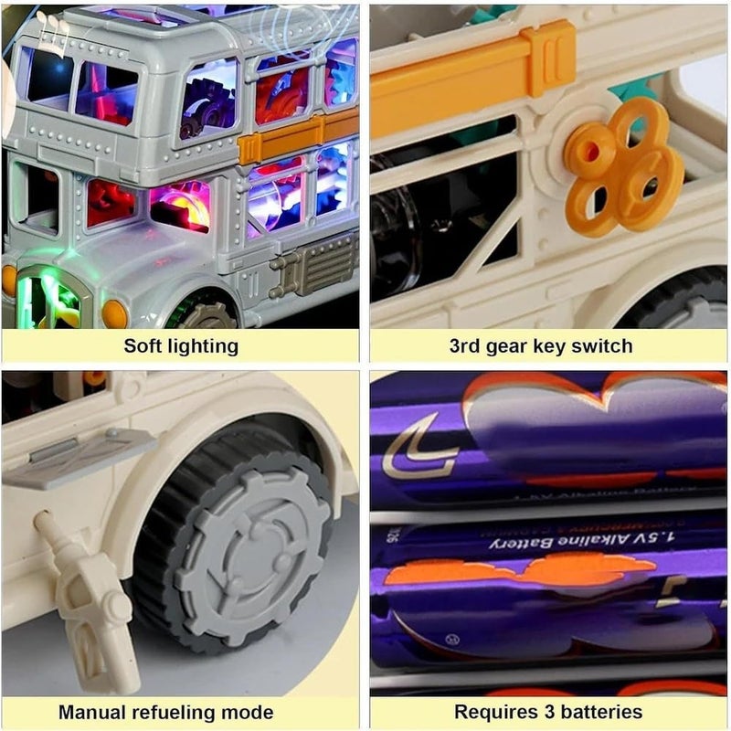 Toyshine لعبة حافلة قديمة بطارية تعمل بطابقين مع نظام محاكاة التروس | دوران 360° | أضواء وموسيقى تفاعلية ممتعة للأطفال الأولاد والبنات 3+، متعددة الألوان - Image 3