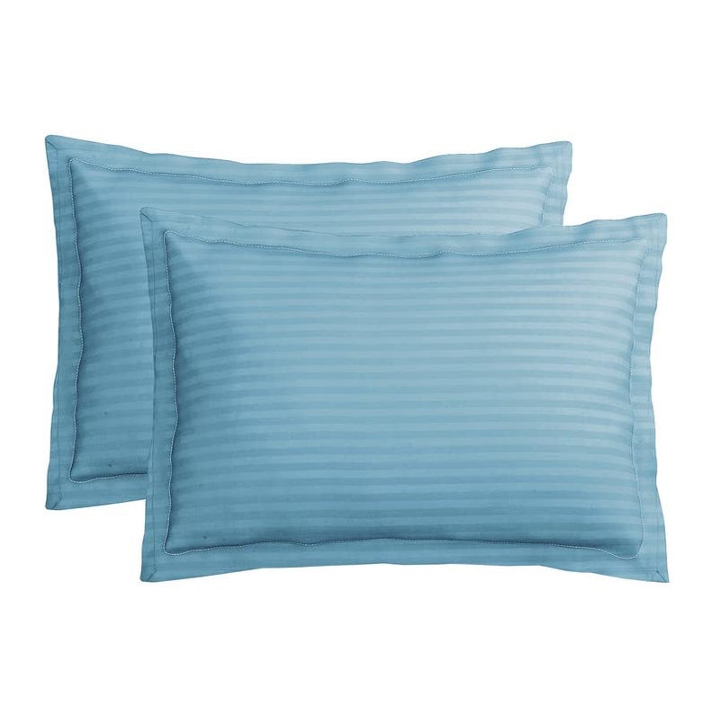 VAS COLLECTIONS Premium 210 TC 100% Pure Cotton Satin Stripes Pillow Cover Set of 2 Pcs, for Hotel Hospital Uses, 18x28 inches - Aqua - Image 1