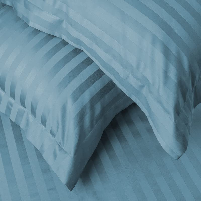 VAS COLLECTIONS Premium 210 TC 100% Pure Cotton Satin Stripes Pillow Cover Set of 2 Pcs, for Hotel Hospital Uses, 18x28 inches - Aqua - Image 2