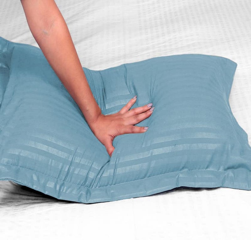 VAS COLLECTIONS Premium 210 TC 100% Pure Cotton Satin Stripes Pillow Cover Set of 2 Pcs, for Hotel Hospital Uses, 18x28 inches - Aqua - Image 3