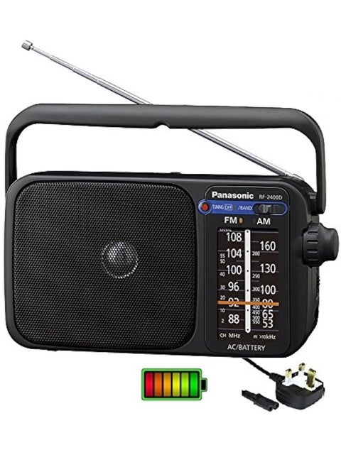 باناسونيك راديو رقمي FM/AM محمول مزود بجهاز موالفة RF-2400D أسود