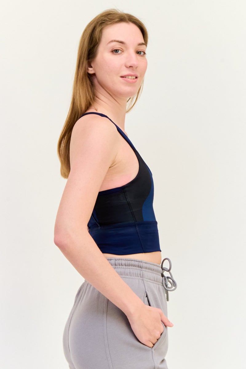 Adidas x Marimekko Women Padded Training Sports Bra, Navy Blue - Image 4