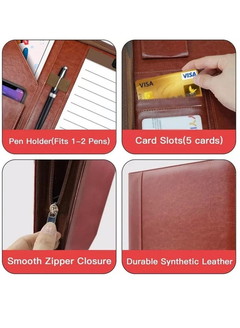 AROAQ Multifunctional A4 Leather Conference Folder with Zipper Organizer and Card Holder for Business Documents - Image 2