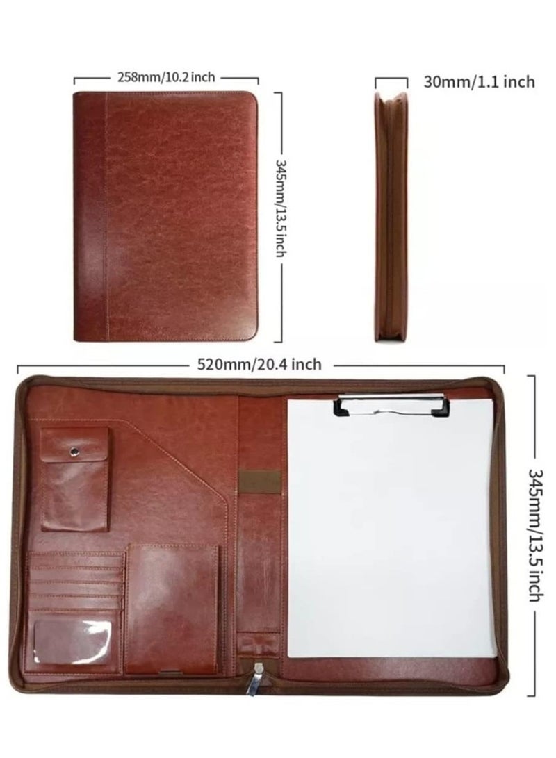 AROAQ Multifunctional A4 Leather Conference Folder with Zipper Organizer and Card Holder for Business Documents - Image 4
