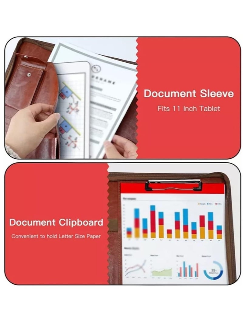 AROAQ Multifunctional A4 Leather Conference Folder with Zipper Organizer and Card Holder for Business Documents - Image 3