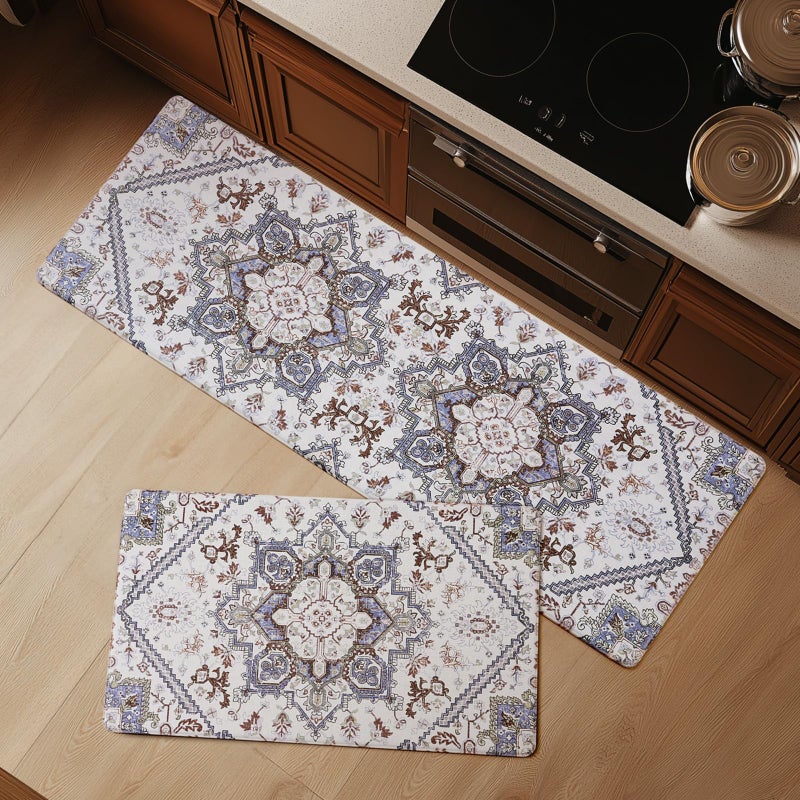 FRESHMINT Anti Fatigue Kitchen Mats Set 2 PCS, Waterproof & Non-Skid Boho Kitchen Rugs, Cushioned Kitchen Floor Mats for Standing Washable Comfort Kitchen Runners for Lanudry, Office, Sink - Image 1