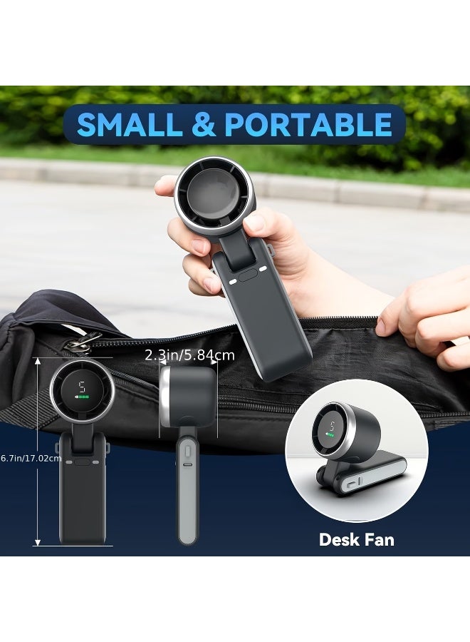 FUDIYA Portable Handheld Mini Turbine Fan, USB Rechargeable Travel Personal Fan, 5 Wind Speeds, 13550RPM Speed, Working Time Up to 10 Hours, Handheld/Neck/Desktop Fan 3-in-1 Foldable Silent Cooling Fan for Beach Vacation/Outdoor/Home/Office - Image 3